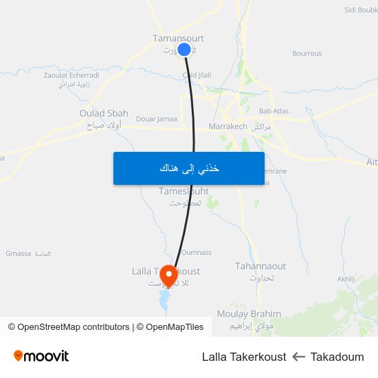 Takadoum to Lalla Takerkoust map