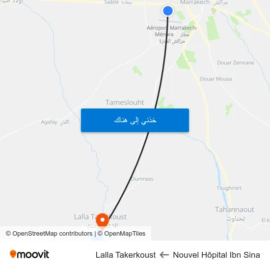 Nouvel Hôpital Ibn Sina to Lalla Takerkoust map
