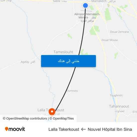 Nouvel Hôpital Ibn Sina to Lalla Takerkoust map