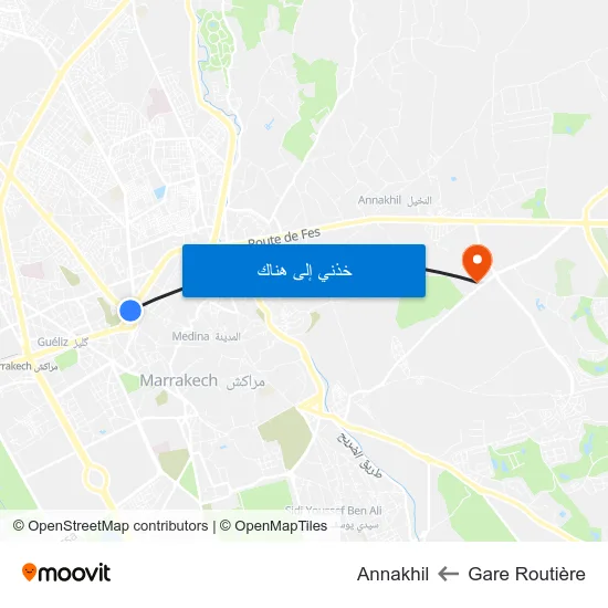 Gare Routière to Annakhil map
