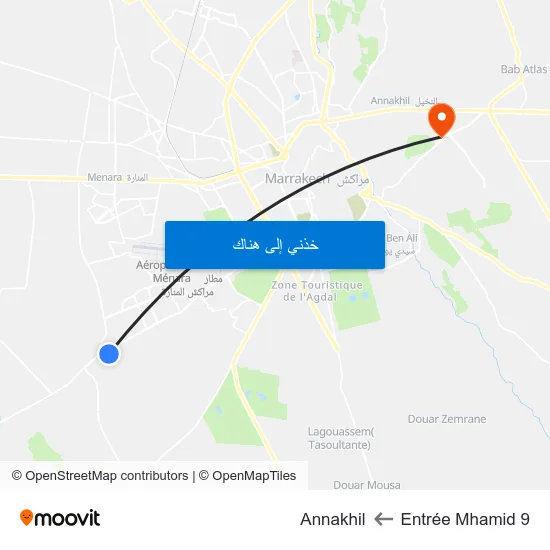 Entrée Mhamid 9 to Annakhil map