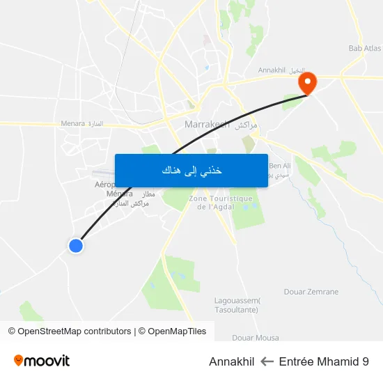 Entrée Mhamid 9 to Annakhil map