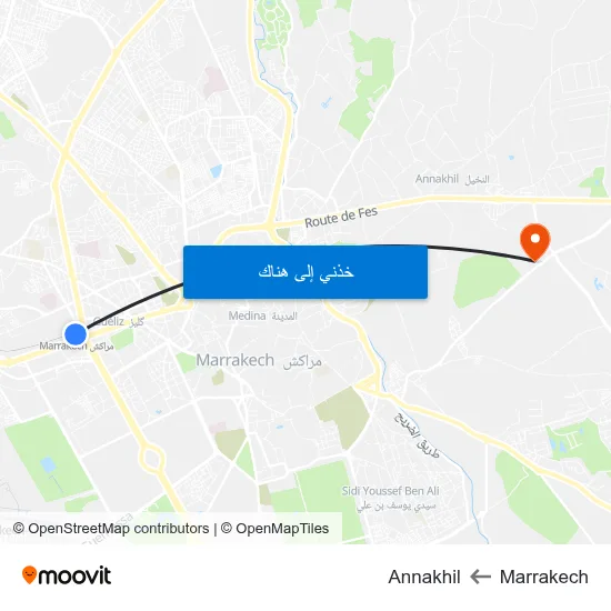 Marrakech to Annakhil map