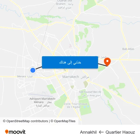 Quartier Haouz to Annakhil map