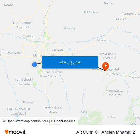 Ancien Mhamid 2 to Aït Ourir map