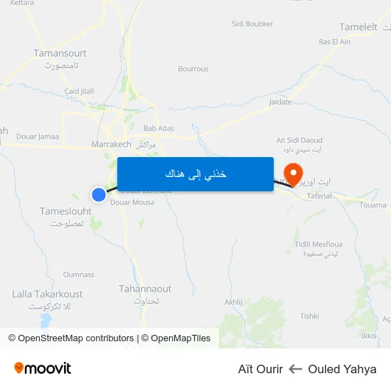 Ouled Yahya to Aït Ourir map
