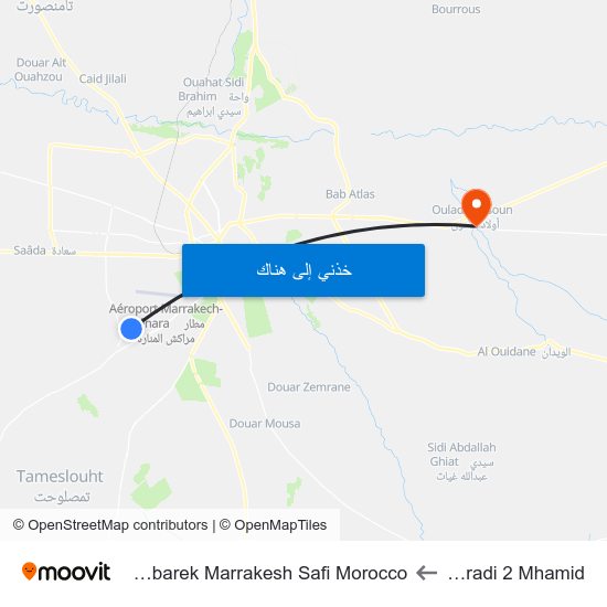 Berradi 2 Mhamid to Sidi Mbarek Marrakesh Safi Morocco map