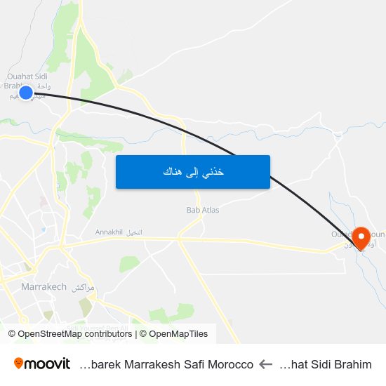 Ouahat Sidi Brahim to Sidi Mbarek Marrakesh Safi Morocco map