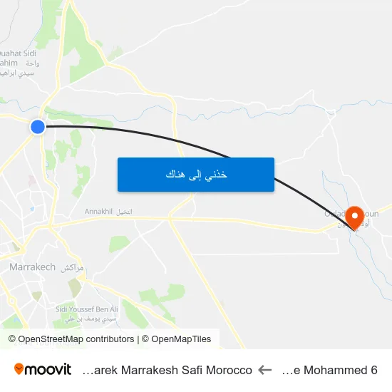 Musée Mohammed 6 to Sidi Mbarek Marrakesh Safi Morocco map
