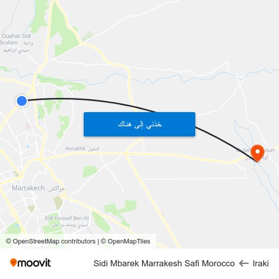 Iraki to Sidi Mbarek Marrakesh Safi Morocco map