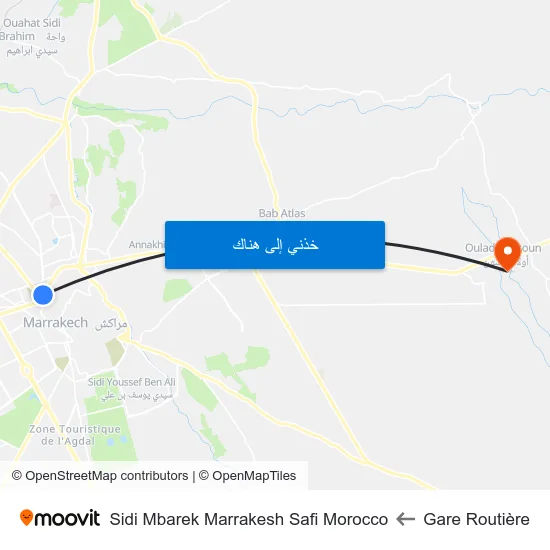 Gare Routière to Sidi Mbarek Marrakesh Safi Morocco map