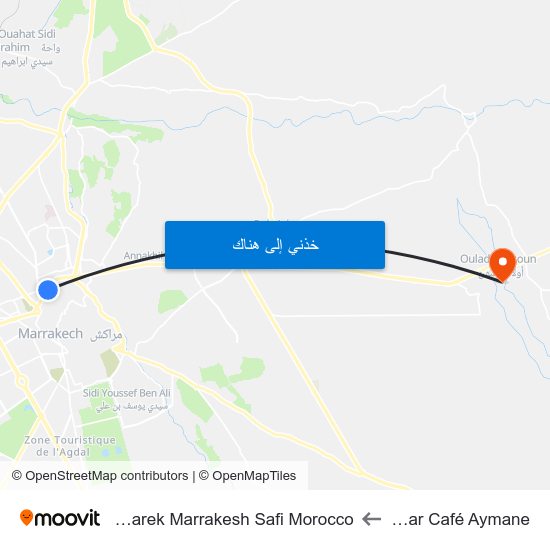 Boukar Café Aymane to Sidi Mbarek Marrakesh Safi Morocco map