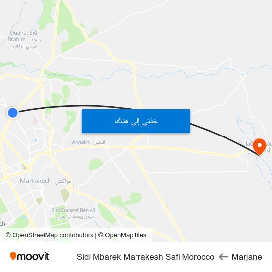 Marjane to Sidi Mbarek Marrakesh Safi Morocco map