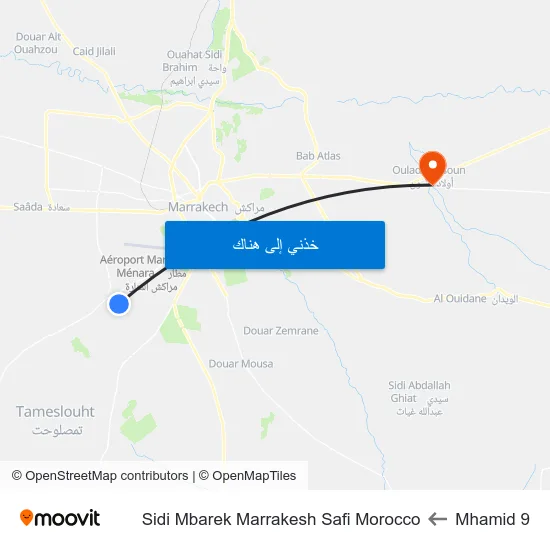 Mhamid 9 to Sidi Mbarek Marrakesh Safi Morocco map