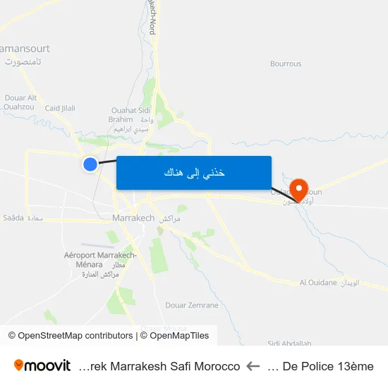 Centre De Police 13ème to Sidi Mbarek Marrakesh Safi Morocco map