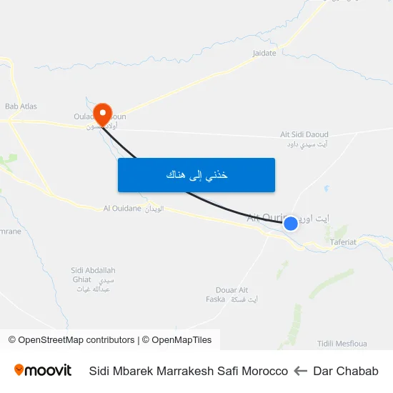Dar Chabab to Sidi Mbarek Marrakesh Safi Morocco map