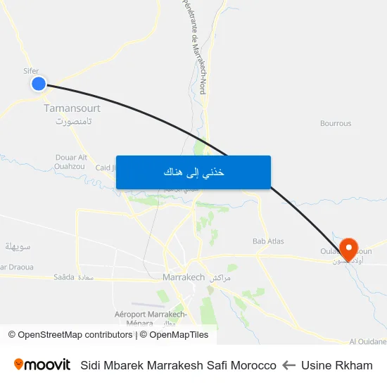 Usine Rkham to Sidi Mbarek Marrakesh Safi Morocco map