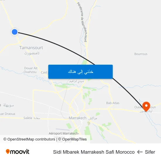 Sifer to Sidi Mbarek Marrakesh Safi Morocco map