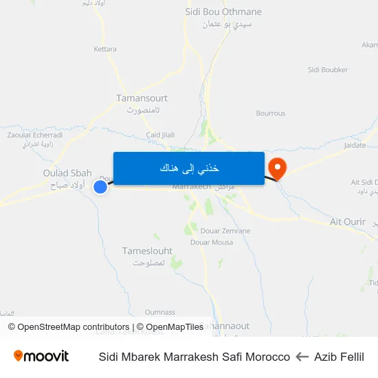 Azib Fellil to Sidi Mbarek Marrakesh Safi Morocco map