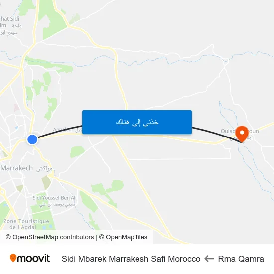 Rma Qamra to Sidi Mbarek Marrakesh Safi Morocco map