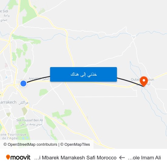 Ecole Imam Ali to Sidi Mbarek Marrakesh Safi Morocco map