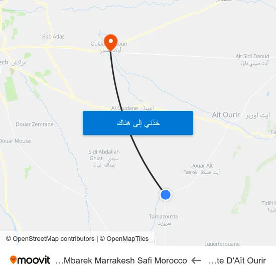 Route D'Aït Ourir to Sidi Mbarek Marrakesh Safi Morocco map