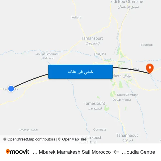 Mzoudia Centre to Sidi Mbarek Marrakesh Safi Morocco map
