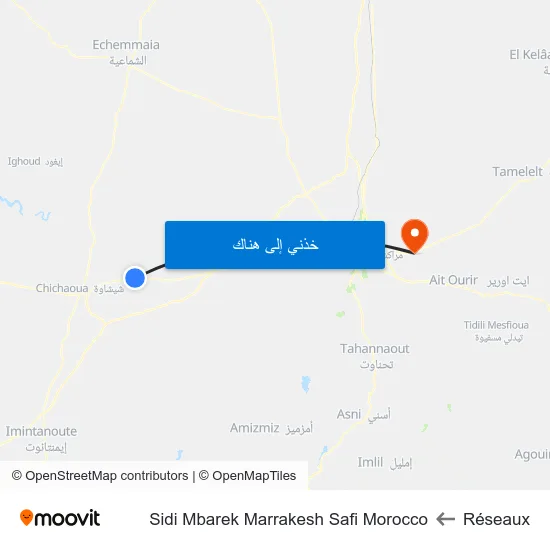 Réseaux to Sidi Mbarek Marrakesh Safi Morocco map