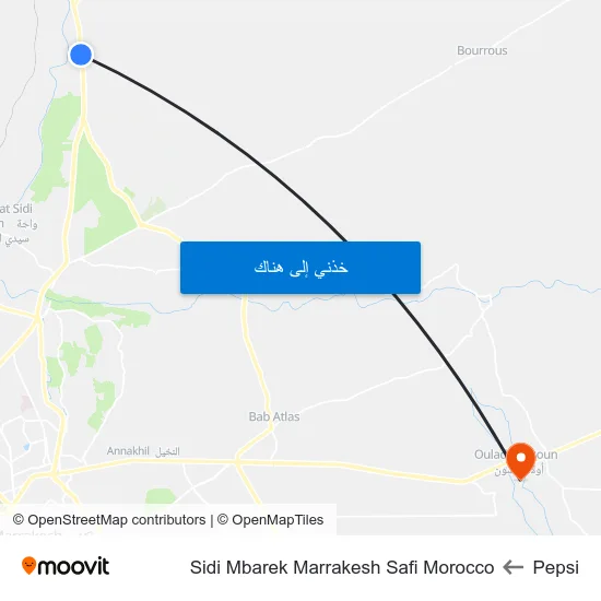 Pepsi to Sidi Mbarek Marrakesh Safi Morocco map
