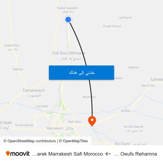 Usine Oeufs Rehamna to Sidi Mbarek Marrakesh Safi Morocco map