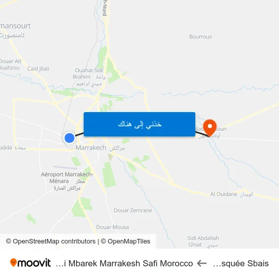 Mosquée Sbais to Sidi Mbarek Marrakesh Safi Morocco map