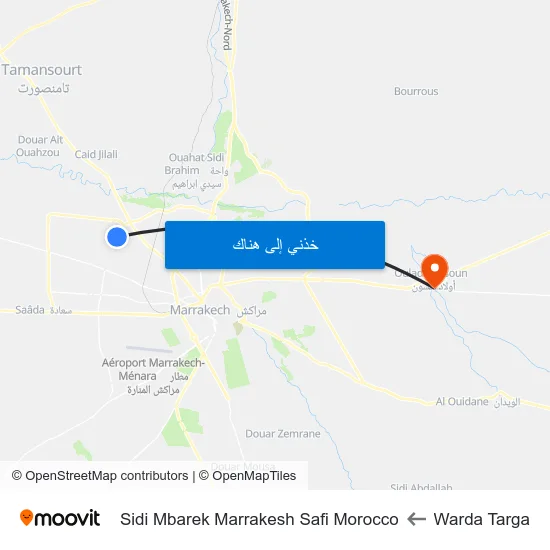 Warda Targa to Sidi Mbarek Marrakesh Safi Morocco map