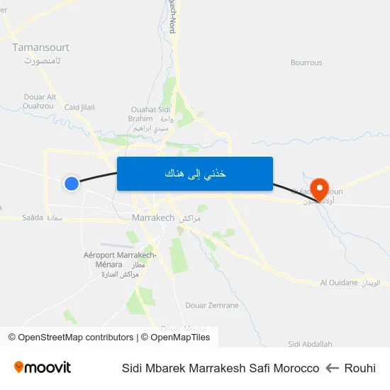 Rouhi to Sidi Mbarek Marrakesh Safi Morocco map