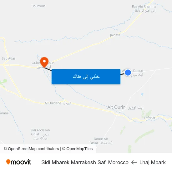 Lhaj Mbark to Sidi Mbarek Marrakesh Safi Morocco map