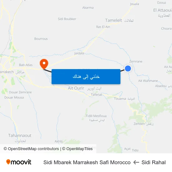 Sidi Rahal to Sidi Mbarek Marrakesh Safi Morocco map