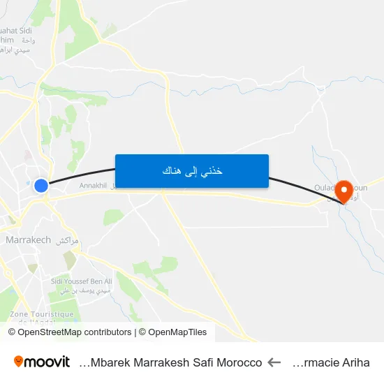 Pharmacie Ariha to Sidi Mbarek Marrakesh Safi Morocco map