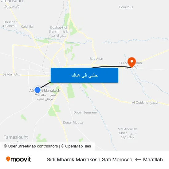 Maatllah to Sidi Mbarek Marrakesh Safi Morocco map