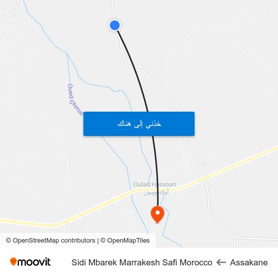 Assakane to Sidi Mbarek Marrakesh Safi Morocco map