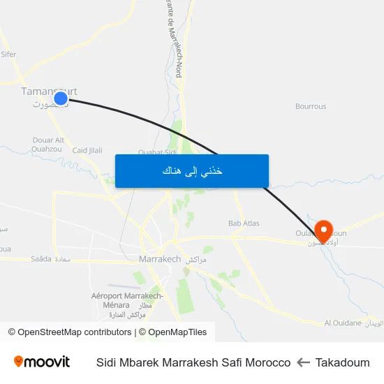 Takadoum to Sidi Mbarek Marrakesh Safi Morocco map