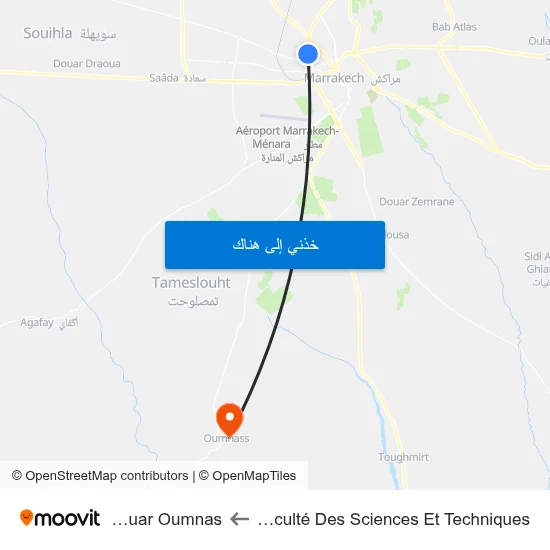 Faculté Des Sciences Et Techniques to Douar Oumnas map