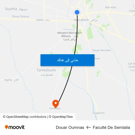 Faculté De Semlalia to Douar Oumnas map