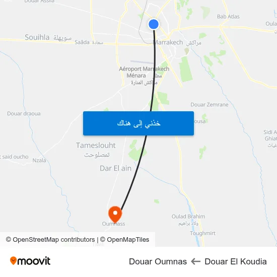 Douar El Koudia to Douar Oumnas map