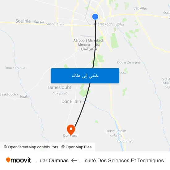 Faculté Des Sciences Et Techniques to Douar Oumnas map