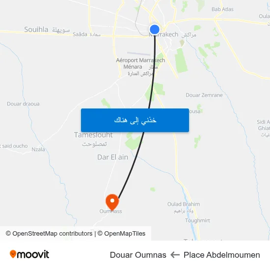Place Abdelmoumen to Douar Oumnas map