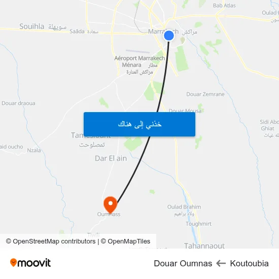 Koutoubia to Douar Oumnas map