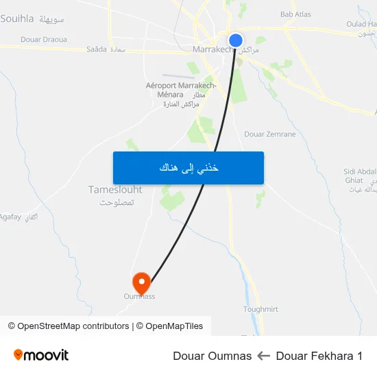 Douar Fekhara 1 to Douar Oumnas map