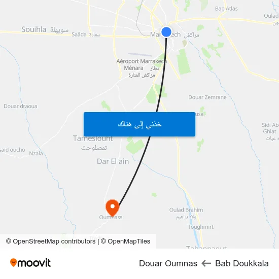 Bab Doukkala to Douar Oumnas map