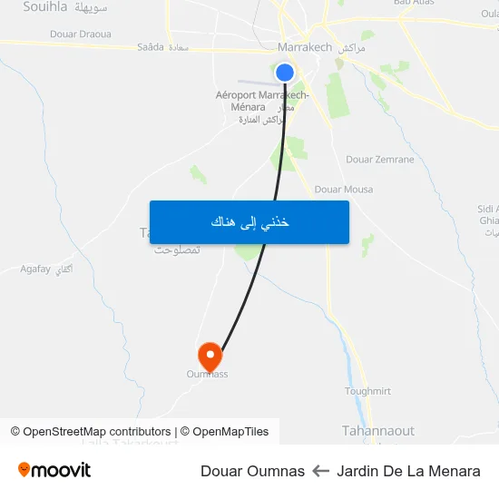 Jardin De La Menara to Douar Oumnas map