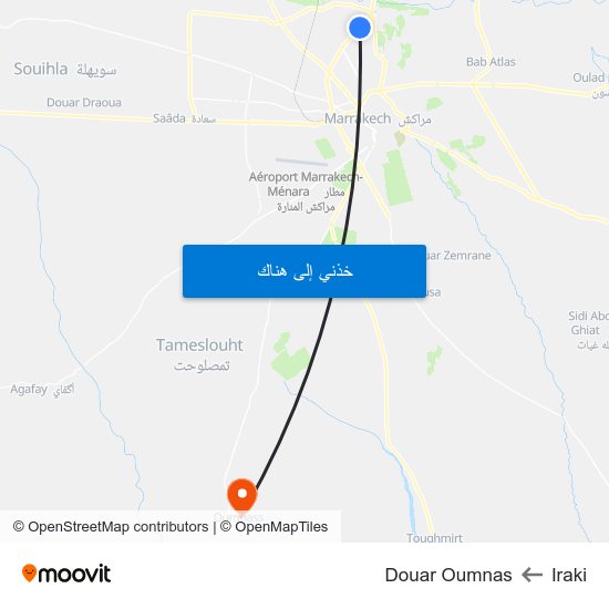 Iraki to Douar Oumnas map