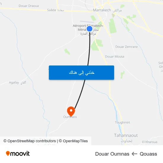 Qouass to Douar Oumnas map